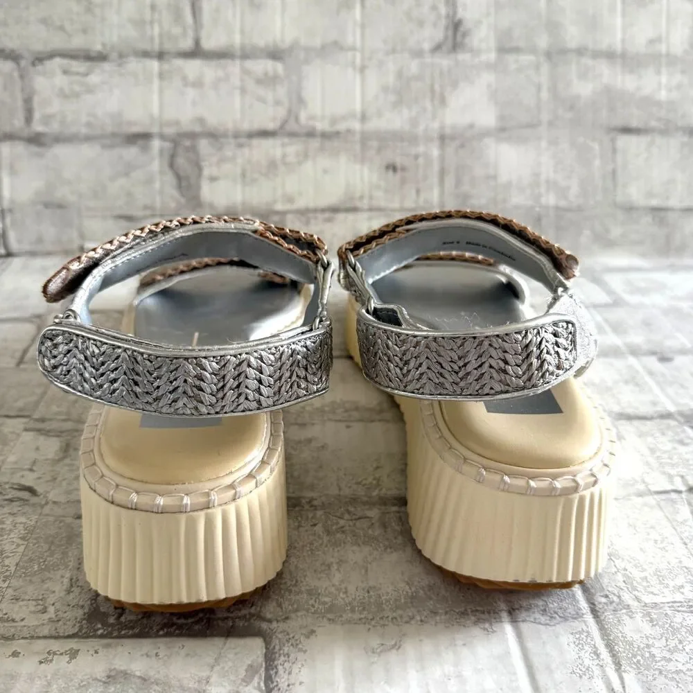 Dolce Vita Debra Silver Leather Whipstitch Chunky Platform Slingback Sandal Sz 9 - Picture 4 of 7